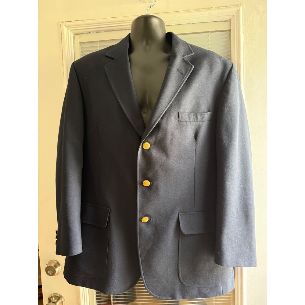 Vtg Orvis Blazer Men 44R Navy Blue Gold Buttons Wool Blend USA Sport Coat